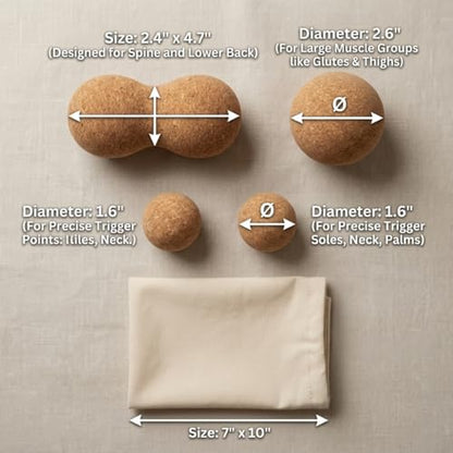 4-in-1 Natural Cork Massage Ball Set | Myofascial Release Tools with Peanut Massage Ball, Trigger Point Balls, Foot Massage Ball for Yoga, Fitness & Recovery