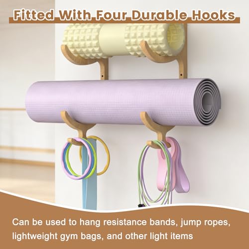 Wooden Yoga Mat Holder Wall Mount, Yoga Mat Storage Rack Organizer - color: Wood 2-tier