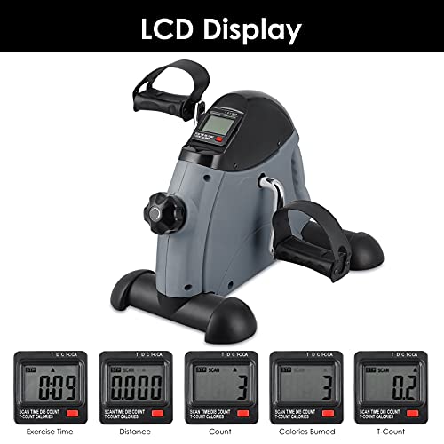 Mini Exercise Bike, himaly Under Desk Bike Pedal Exerciser Portable Foot Cycle Arm & Leg Peddler Machine with LCD Screen Displays - color: Gray
