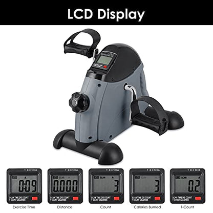 Mini Exercise Bike, himaly Under Desk Bike Pedal Exerciser Portable Foot Cycle Arm & Leg Peddler Machine with LCD Screen Displays - color: Gray