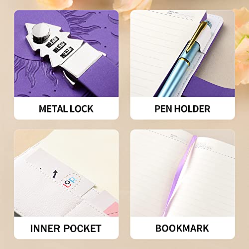 ZXHQ Journal with Lock for Girls Women,A5 224 Pages Lock Diary, Colorful Edge, Refillable, Leather Hardcover 8.5" × 5.9" - Purple - color: Purple