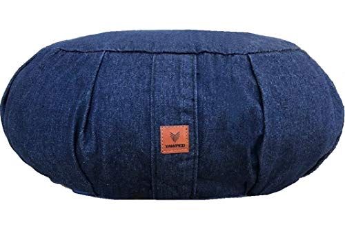 Yoga Meditation Cushion - Memory Foam Yoga Pillows for Comfort to Relieve Back Pressure with Denim Blue Zipper Cover, Large Crescent