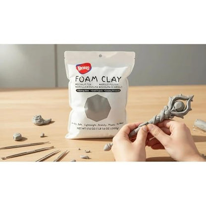 BOHS Foam Clay, Gray Air Dry Modeling Clay, 1.1 lb | Soft, lightweight; crack-free finish; EVA and polystyrene foam details; cosplay props, figurines, fake bakes and slime making - color: Gray, size: 500 g