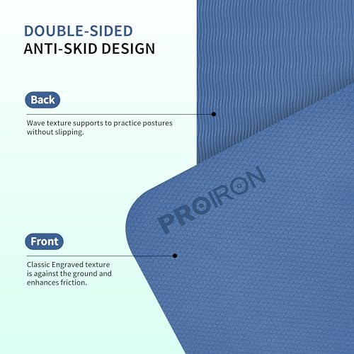 PROIRON Foldable Yoga Mat 0.24"/0.16" for Home Workout & Travel, Non Slip Travel Yoga Mats with Carry Bag, Packable Yoga Mat for Home Gym, Pilates, Fitness,Stretching - color: (0.24" TPE) Blue