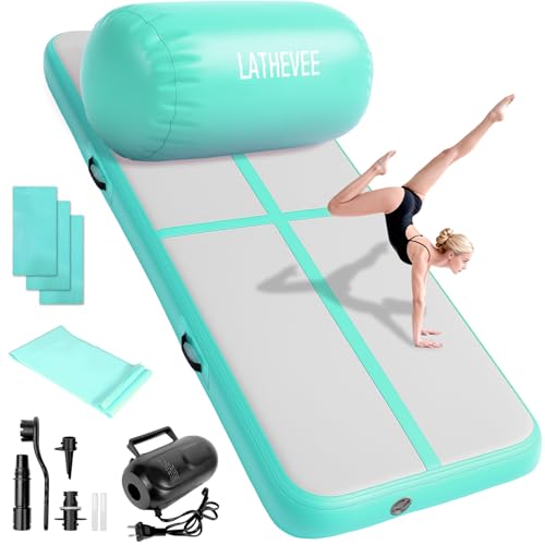Inflatable Gymnastics Mat 10ft/13ft/ Air Training Mats+Gymnastics Barrel,4/6 inThickness Tumble Track Mat Inflatable Floor Mats with Air Pump for Tumble Gym Training Cheerleading Yoga Home Outdoor - color: Blue, size: 10ft*3.3ft*6in(3*1*0.15M)