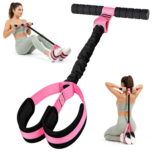 Rojvvec Pedal Resistance Bands with Handle 55LBS, Fitness&Workout Equipment | Upgraded TPR Tube and Soft Foam Fabric Foot Pedal, Exercise Bands Set, Sit Up Equipment for Stretching Training for Home Gym - color: Pink-Black