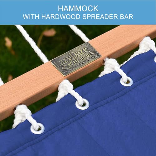 Lazy Daze 12 FT Double Hammock with Spreader Bar for Outside, Navy Blue | 2 Person Heavy Duty Hammock with Detachable Pillow and Carabiners for Outdoor Backyard Poolside, 450lbs Weight Capacity - color: Navy Blue