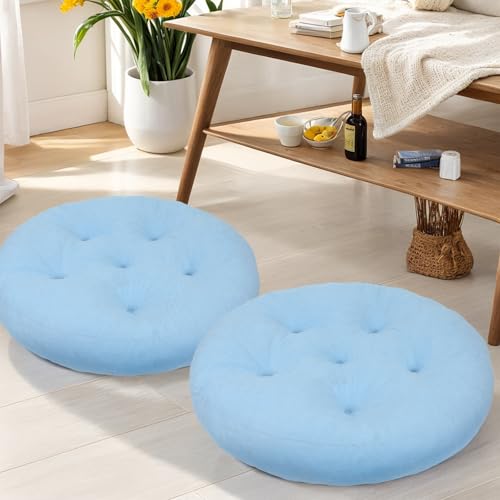 Meditation Floor Pillow Set of 2, Round Large Pillows Seating for Adults, Tufted Corduroy Cushion for Tatami Living Room, 22x22 Inch FP-Lblue-R - color: Lightblue, size: Round