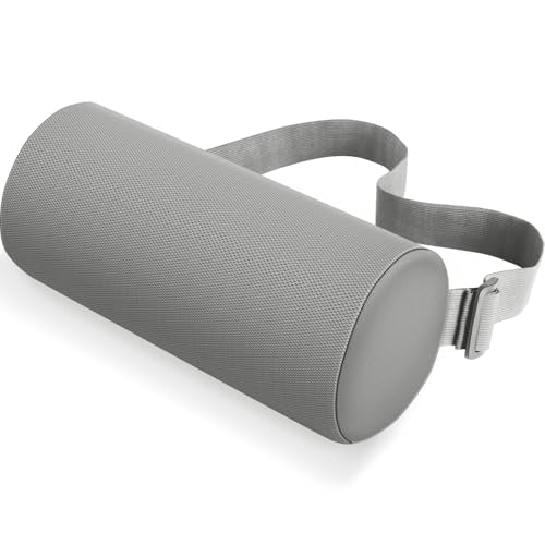 CushZone Memory Foam Lumbar Roll Support Pillow, Light Gray | Helps Relieve Back Pain & Supports Posture,Adjustable Strap Fits Office,Car & Gaming Chairs,Washable Cover - color: Light Gray, size: Standard