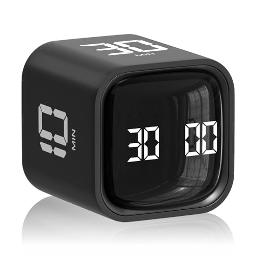 Wbacon Cube Pomodoro Timer, Smart Timer 5/10/30/60 Minutes Custom Countdown | Adjustable & Silent Visual Timer, ADHD Tool Flip Rotating Portable Smart Productivity Timer for Study Task Work Kitchen - color: Black