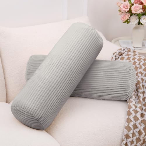 1 MIDDLE ONE Body Pillow, Memory Foam Body Pillows for Adults Sleeping, Decorative Bolster Pillow for Couch and Bed, Long Cylinder Tube Round Pillow, 24x7.87 Inches, Set of 2 (Light Grey-Corduroy) - color: Light Grey-corduroy