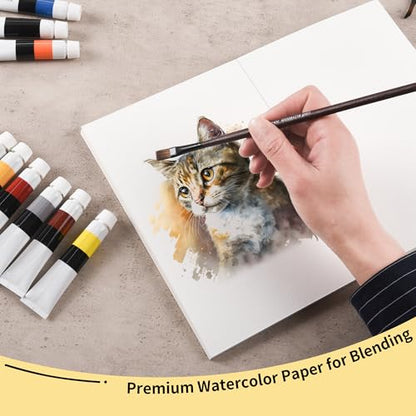 120 Sheets 100% Cotton Watercolor Paper Block 300 GSM / 140 lb Heavyweight 8.5 x 6 Inch Tear Edge Glue Bound Water Color Pad Sketchbook for Artists, Students Painting,Art Journals