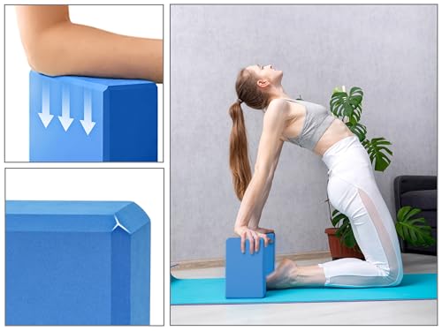 EXERZ Yoga Blocks 2 pack, Gym Blocks, Exercise Workout Fitness Bricks, Pilates Stretch Handstand Non-Slip - color: Blue