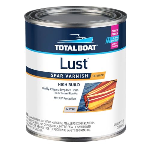 TotalBoat Lust Marine Spar Varnish for Boats & Wood - Matte Quart | Oil-Based Polyurethane Finish; High Build; UV Inhibitors; Wooden Boats, Yacht Brightwork, Furniture & Interior/Exterior Wood - color: Matte, size: Quart
