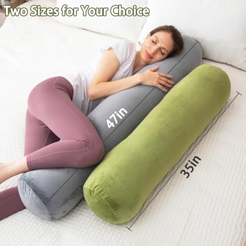 1 MIDDLE ONE Bolster Pillow for Bed, Long Round Body Pillow for Adults with Removable Velvet Cover, Decorative Tube Roll Cylinder Pillow, 35 x 7.87 Inch, Green - color: Green, size: 35 inch