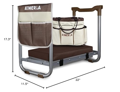 Aimerla K5 Foldable Kneeler Seat - Heavy Duty (Detachable Cloud Kneeler Pad) - Garden Stool - 2 Large Tool Bags - Portable Bench for Indoor & Outdoor - size: K5-Brown