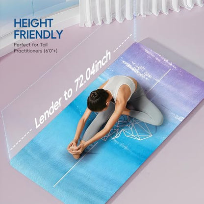 TPE Yoga Mat, 27x72 Inch, 5mm Thick, Non-Slip Surface for Tall People, Pilates, Meditation, Home Workout, Sweat-Resistant - color: Geometric Blue