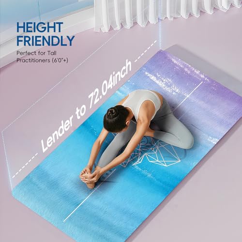 TPE Yoga Mat, 27x72 Inch, 5mm Thick, Non-Slip Surface for Tall People, Pilates, Meditation, Home Workout, Sweat-Resistant - color: Geometric Blue
