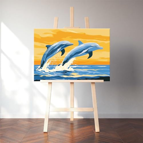 Natuyalo Dolphin Paint by Number Kit for Adults Framed, Animals Adult Paint by Number Kits with Frame on Canvas, DIY Acrylic Painting by Numbers for Wall Decor 12x16 Inch - color: Color-07
