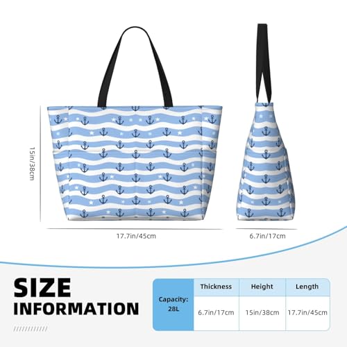 Large Beach Bag for Women Waterproof Foldable Travel Shoulder Tote Bag with Pocket for Weekender Pool Vacation - color: Anchor Blue