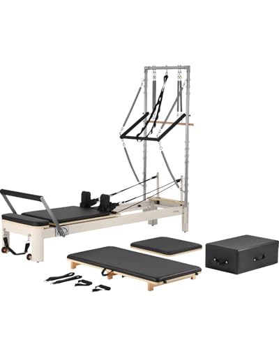 VEVOR Pilates Reformer Foldable, Suitable for Intermediate and Beginners Users, Pilates Equipment for Home Gym Studio Use with 4 Adjustable Resistance Spring, Up to 400 LBS - color: White, size: Tower-Al Alloy