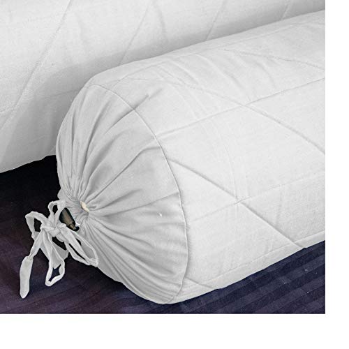 Saffron Quilted Cotton Bolster Pillow Cover 8 x 24 – Neck Roll Pillow Cover with Drawstring Closure, Decorative Round Cylinder Yoga Bolster Cover, Cover Only, White (20 cm x 60 cm) - color: White, size: 24" x 8" (Pack of 1)