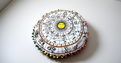CRAFT KALA 22" Bohemian Floor Pillow Pouf Cover Mandala Boho Large Round Meditation Room Pillow Covers for Adults Seating Poufs Cushion Cover for Kids Playroom Yellow and White Zodiac - color: Yellow and White, size: 22" x 22" (Pack of 1)