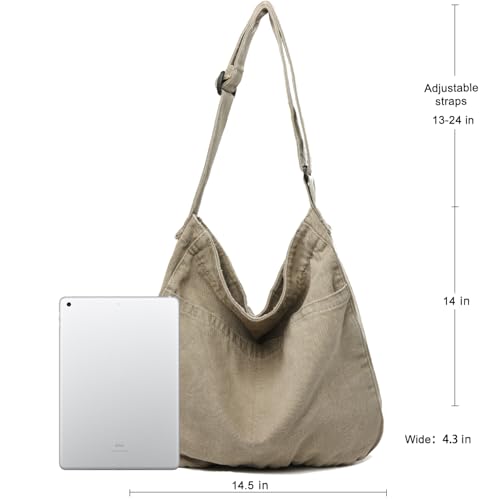 Canvas Tote Bag Casual Hobo Crossbody Shoulder Bag for Women and Men Large Purse Messenger Bag Travel Work - color: 1-light Gray