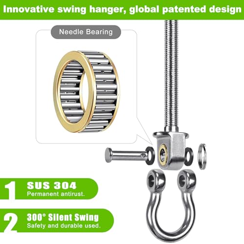 SELEWARE Heavy Duty Swing Hanger with Bearings, 4 Pack Porch Swing Hardware | 304 Stainless Steel, M10 x 6 4/5 Inch Bolts, Supports Up to 1500LB, Designed for Wood Beams, Steel Frames and Yoga Hammocks - color: U (6 4/5 inch, 4 Pack)
