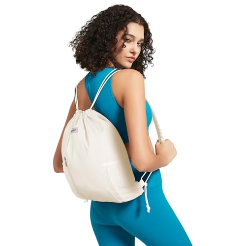 WANDF Drawstring Backpack, Gym String Bag with Shoulder Pad - color: M, Beige, size: Medium
