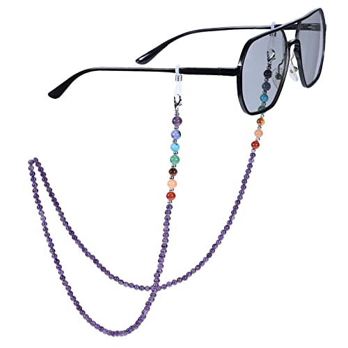 TUMBEELLUWA Reiki 7 Chakra Stone Beads Eyeglasses Chain for Women Men - color: Purple