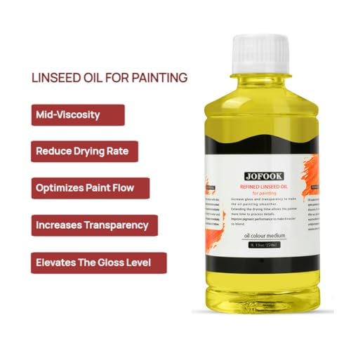 JOFOOK Refined Linseed Oil for Oil Painting with a Paintbrush,Thinner Medium for Oil Based Paint - 9.13oz (270ml),Thinning Oil for Professionals