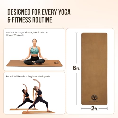 MHW - LIVE WELL Cork Yoga Exercise Mat | Natural Resists Sweat & Odors | Non-Slip TPE Yoga Mat | Extra Comfort for Hot Yoga, Pilates, and Workouts | 6mm Thick, Eco-Friendly