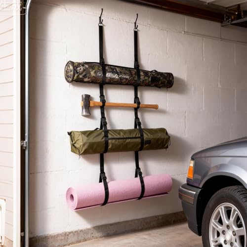 Camping Chair Wall Storage for Garage, Wall Storage Rack, Mounted Organizer System with Quick Release Buckles Space-Saving Garage Storage Hooks for Tents Umbrella Yoga Mats