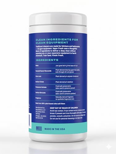 Vapor Fresh Fitness Equipment Cleaning Wipes, Lemon, 100ct, 6 Canisters | Gym wipes, Free of quats, Home gym equipment wipes, For treadmills weights benches and more - size: 100 Count (Pack of 6)