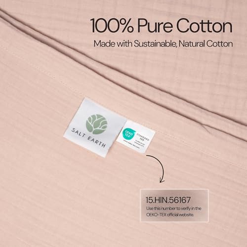 Salt Earth 100% Cotton Gauze 80"X90" Queen 4 Layered Blanket- Rose Dust | Premium Muslin Blanket for Couch,Bed,Living,Summer Lightweight, All Seasons Blankets & Throws, Boho,Travel & Skin Friendly - color: Rose Dust, size: 80"X90" Queen