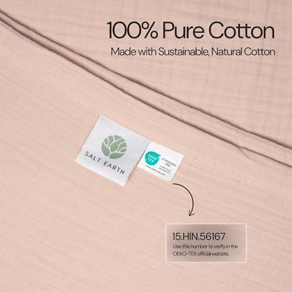 Salt Earth 100% Cotton Gauze 80"X90" Queen 4 Layered Blanket- Rose Dust | Premium Muslin Blanket for Couch,Bed,Living,Summer Lightweight, All Seasons Blankets & Throws, Boho,Travel & Skin Friendly - color: Rose Dust, size: 80"X90" Queen