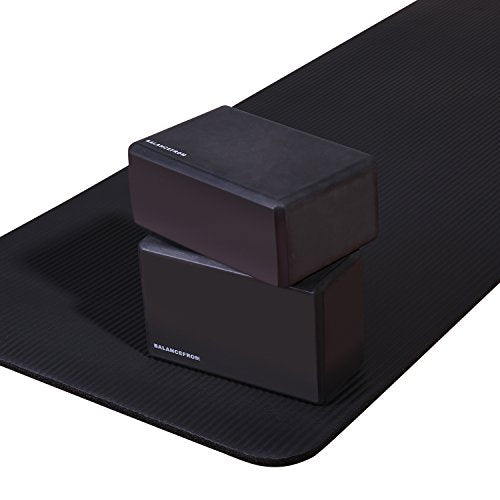 Fitvids Set of 2 High Density Yoga Blocks, 9"x6"x4" Each - color: Black