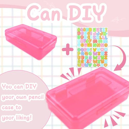 Pink and Green Pencil Box, Clear Case, Large Capacity Hard Stackable Storage for Girls, 2 Pack - color: Pink Green