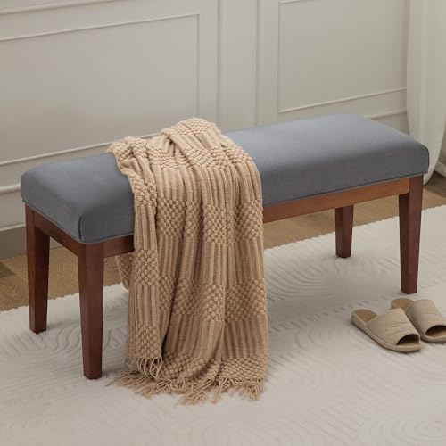 WUTUTUEE 43.5'' Linen Bedroom Bench, Upholstered End of Bed Bench, Padded Vintage Dining Bench, Entryway Bench with Solid Wood Legs, Kitchen, Living Room, Hallway, Dark Grey - color: Dark Grey-linen