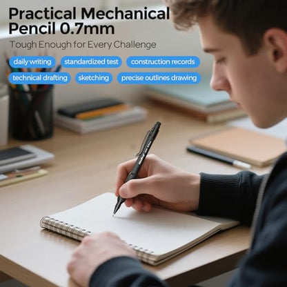 Nicpro 0.7 mm Mechanical Pencil Set with Case, 3PCS Mechanical Pencils 0.7 | HD1000 Led Pencils 0.7mm + 6 Tube HB Lead Refill, Eraser, Weatherproof Barrel for Outdoor Writing Drafting Drawing Sketching - style: 0.7mm(3 Pcs)