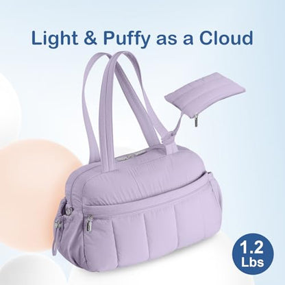 TOPDesign Travel Duffel Bag for Women, Puffer Gym Bag Sports Tote with Wet Pocket, Carry On Weekender with Luggage Sleeve (Light Purple) - color: Light Purple
