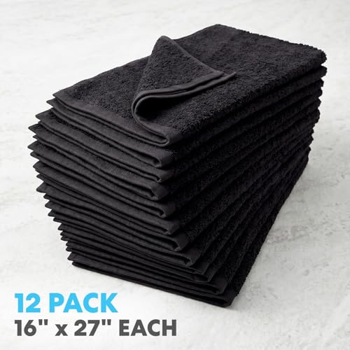 Simpli-Magic Cotton Hand Towels, 16"x27", Black, Not Bleach Proof, 12 Count - color: Black, size: 16 in x 27 in