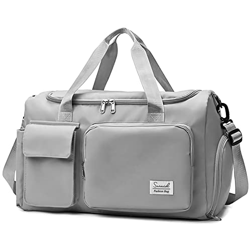 Suruid Gym Bag with Shoe Compartment, Sports Duffle Bag for Women, Gray - color: Gray