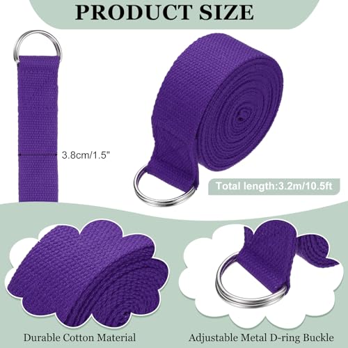 Yoga Strap for Stretching, Athletic Stretch Band with Adjustable Metal D Ring Buckle Yoga Bands - color: Purple, size: 10.5ft