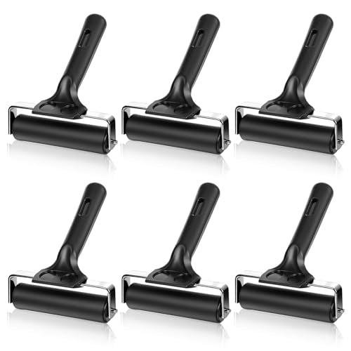 6 Pcs 4-Inch Rubber Brayer Roller for Printmaking, Crafting & Gluing – Heavy-Duty Stainless Steel Handle, Non-Slip Grip – Perfect for Ink, Stamping, Painting, Boat Flooring & Anti-Slip Tape (Black)