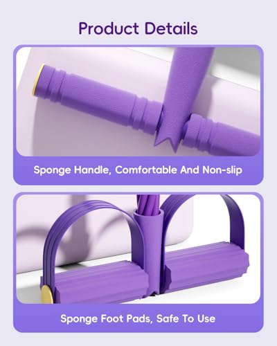 Pedal Resistance Band with Handle,6-Tubes Elastic Pull Rope Fitness Foot Pedal Resistance Bands for Women Girls Bestie Yoga Pilates Exercise Legs Calves Waist Arms Abdomen - color: purple