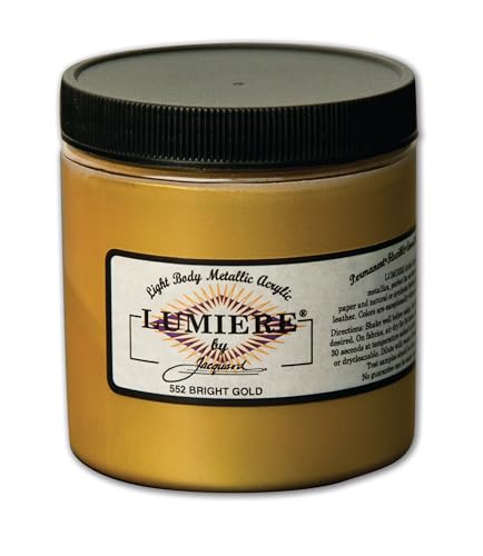 Jacquard Lumiere 8oz Fabric Paint Bright Gold - Metallic Paint for Fabric Paper Wood Ceramic and Metal - Light-bodied Metallic Acrylic Paint - Lightfast & Vibrant Metallic Acrylic Paints - color: Bright Gold, size: 8 Fl Oz (Pack of 1)