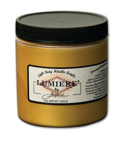 Jacquard Lumiere 8oz Fabric Paint Bright Gold - Metallic Paint for Fabric Paper Wood Ceramic and Metal - Light-bodied Metallic Acrylic Paint - Lightfast & Vibrant Metallic Acrylic Paints - color: Bright Gold, size: 8 Fl Oz (Pack of 1)