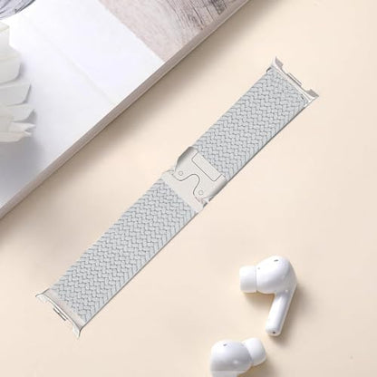Nylon Braided band Compatible with Samsung Galaxy Watch 8 40mm 44mm, Elastic Band for Galaxy Watch 8 Classic 46mm - color: White Pearl